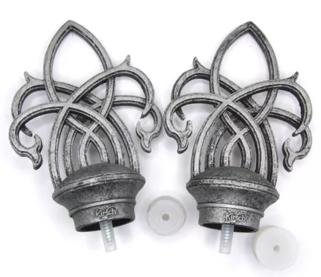 Kirsch Wrought Iron Inner Lace Finial Pair 56357 011 Antique Pewter