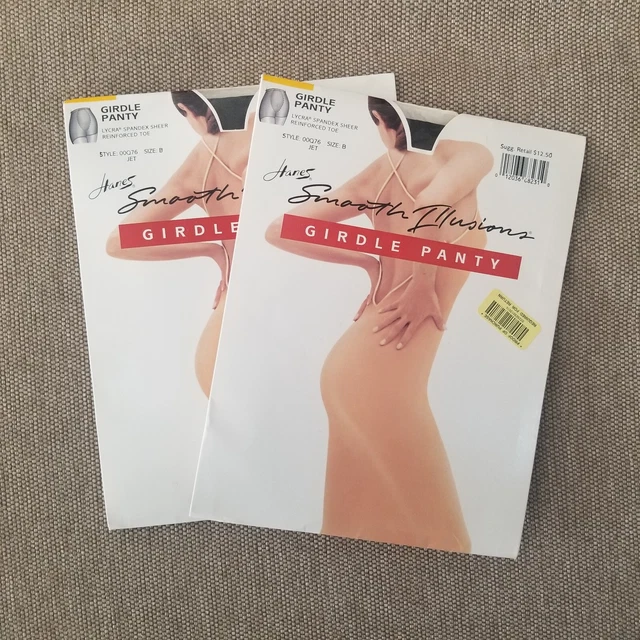 2 Pairs Hanes Smooth Illusions Girdle Pantyhose Size B Jet Black Style 00Q76