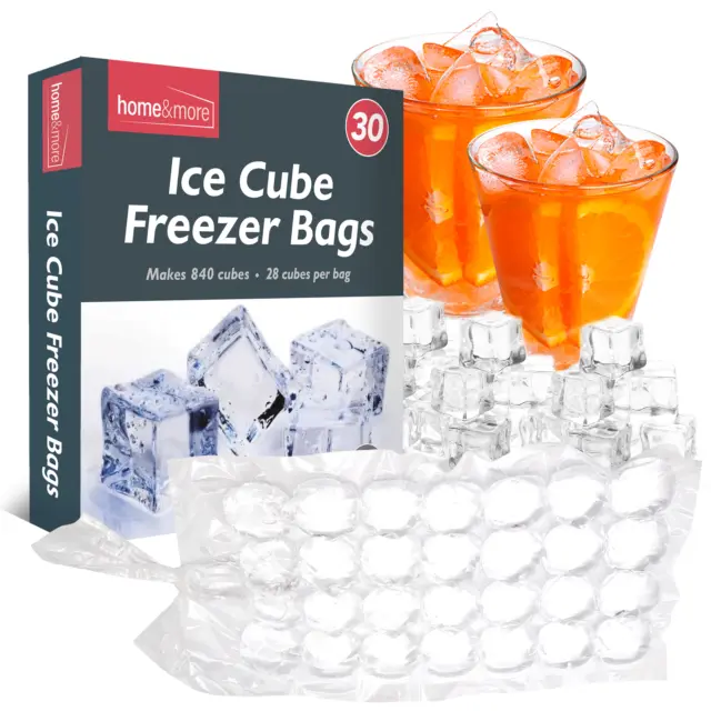 30 Ice Cube Freezer Bags 840 Disposable Cubes Maker Clear Bag Fridge Party BBQ