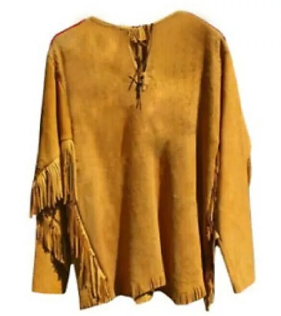 Men's Cowboy Native American Western Style Suede Leather Mountain War Shirt