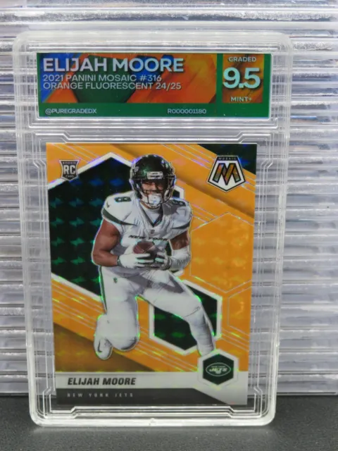 2021 Mosaic Elijah Moore Orange Fluorescent Prizm Rookie RC #24/25 PGX 9.5