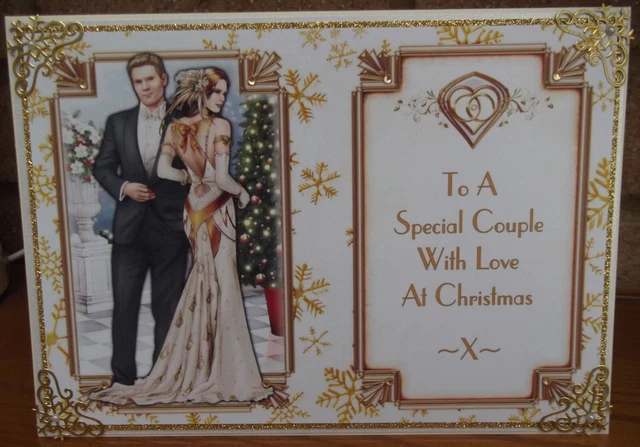 HANDMADE ART DECO Personalised Special Couple Card In Gold 2022 Design ...