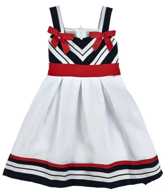 Bonnie Jean Little Girl's Stripe Trim & Bow Applique Nautical Dress-Size-6 or 6X