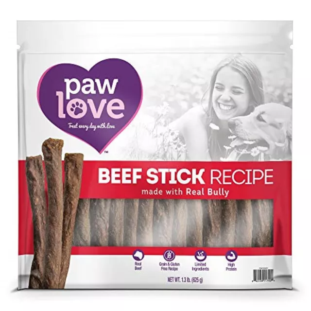 PawLove 3017401 Real Bully Beef Flavor Stick Dog Chew Treats - Pack of 50