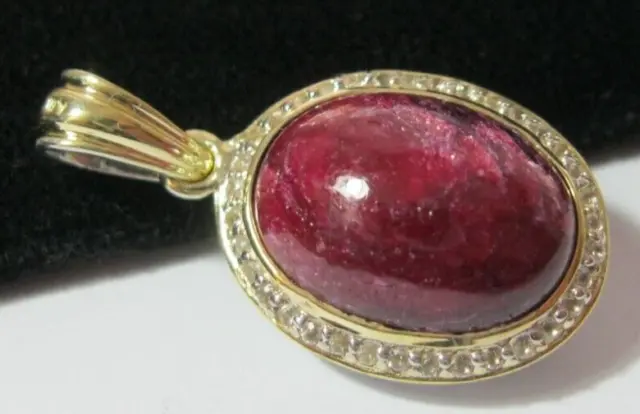 Sterling Silver Natural Ruby & Sapphire Gem Stone Egg Pendant NECKLACE Large Fob