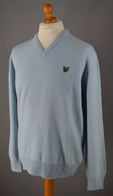 Men's Pale Blue Lyle & Scott  Pure New Wool V Neck Jumper Size L, large.