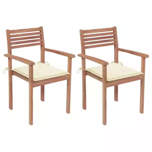 Chaises de jardin 2 pcs avec coussins crÃ¨me Bois de teck massif