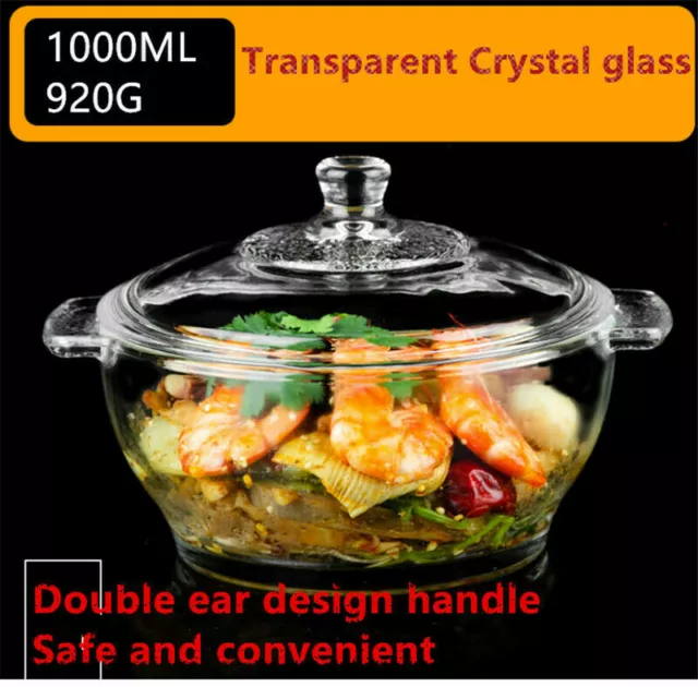 Heavy Duty Glass Bowl Heat Resistant Noodle Bowl With Cover Soup Pot With Handl