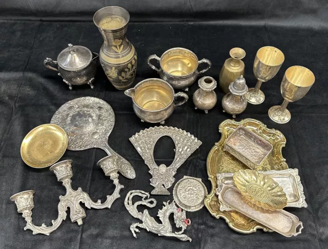 Miscellaneous Lot of 20 Items - Vintage - Silver Plated- Salt & Pep, Cup, Dragon