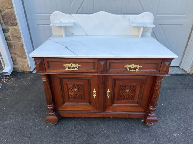 Victorian Walnut & Marble Top Cabinet