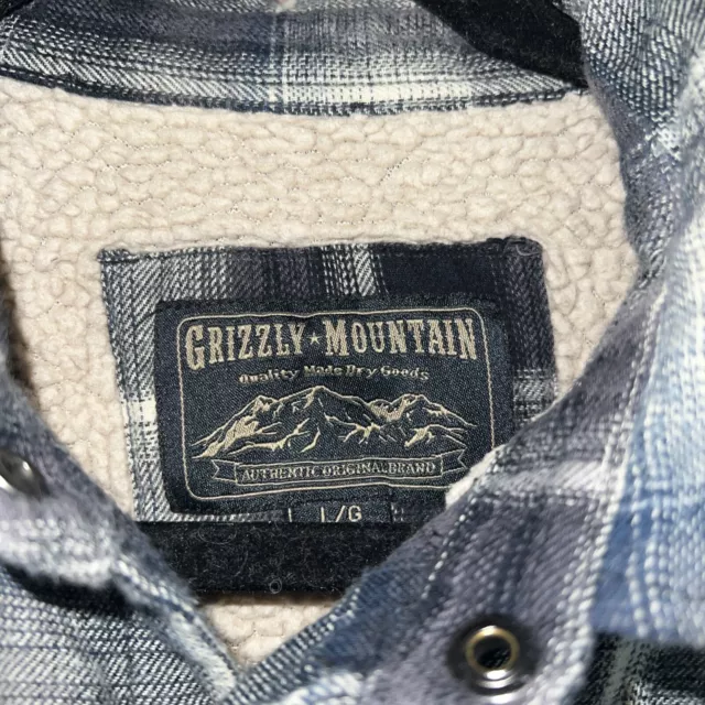 GRIZZLY MOUNTAIN FLANNEL Shirt Mens Large Plaid Sherpa Lined Snap ...