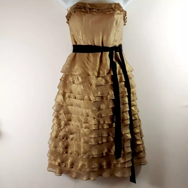 Monsoon Evening / Prom Dress, 100% Silk, Gold & Black, Size 10, NEW