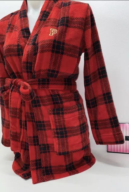 New Victoria's Secret Pink Red/Black Plaid Robe Cozy XS/S Christmas 3