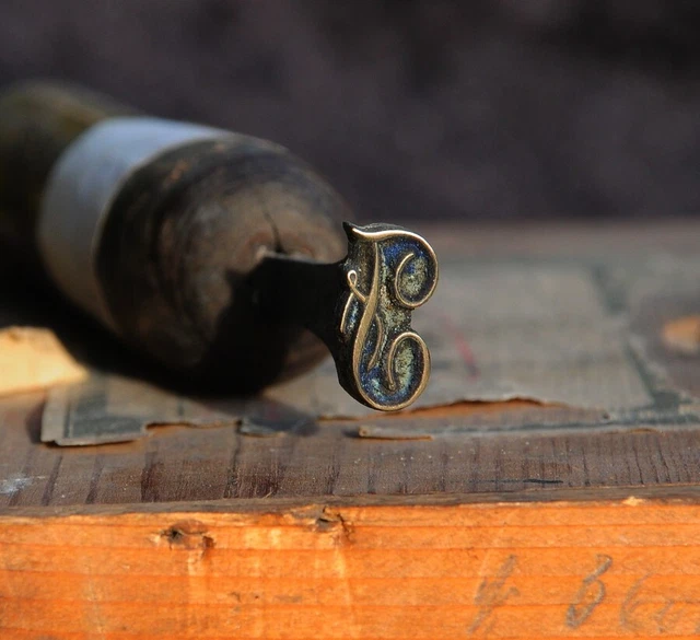 Buchstabe "F" Vergoldestempel Initial Prägestempel Messing Buchbinder Werkzeug.