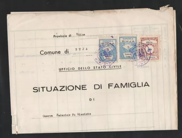 Italy Revenue - Comunali  - 1953 Comune Buja L.5 / L. 10  Segreteria