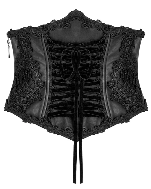 Punk Rave Gothic Cincher Corset Black Red Faux Leather Lace Waspie Corsage Belt