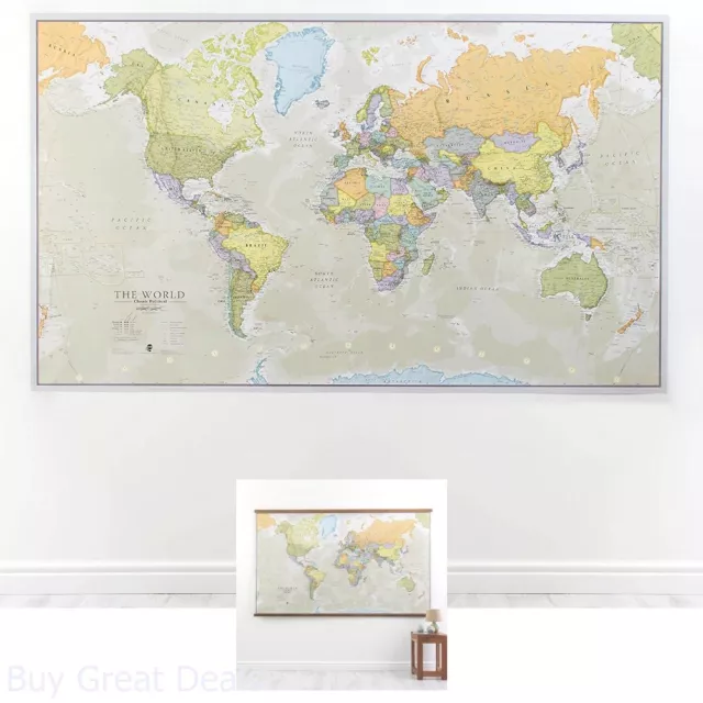 Wall Map World Classic Large Poster Front Laminated Huge School Home Office Big