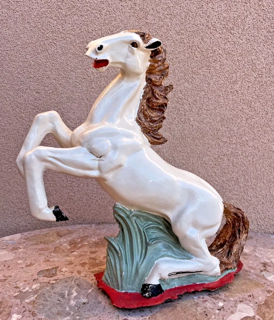 Statue Ancienne Cheval Défilé De Guerre – Laiton Et émail Peint, Fait Main 4,5x3,25 Pouces