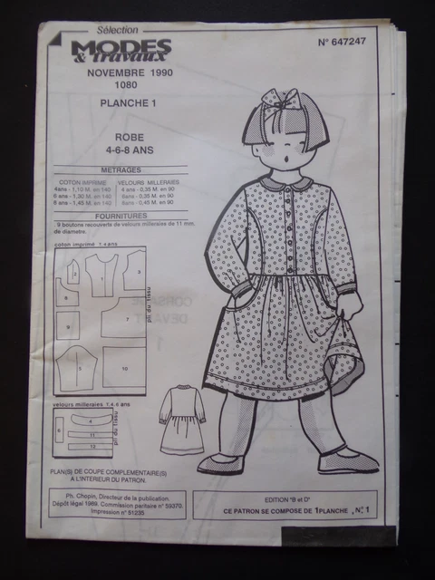 PATRON POUPÉE MODES et travaux NON DECOUPER COMPLET Juin 1953 + page