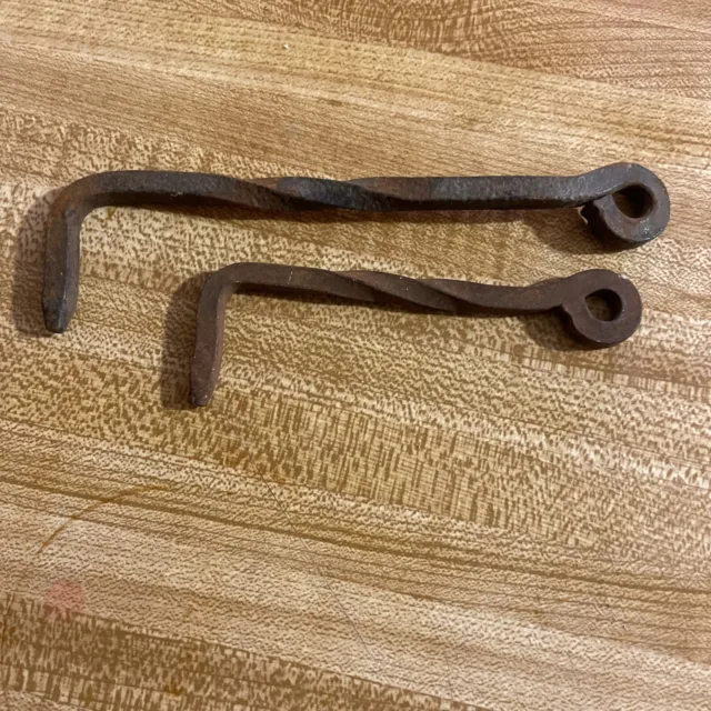 2 VTG  Hand Forged Iron Twisted Barn Door Hook Gate Latch 6” , 4.25”
