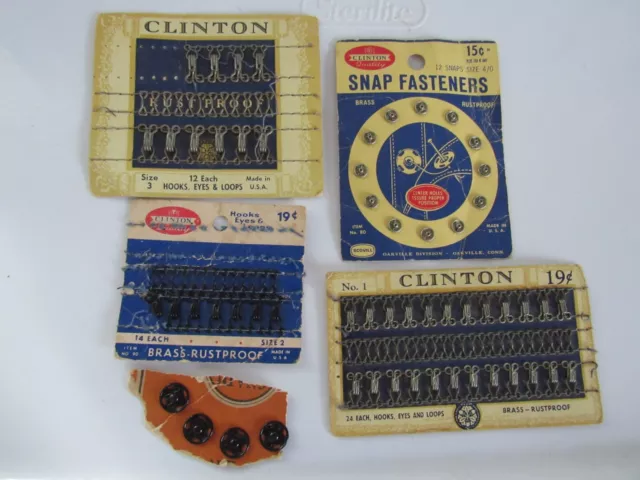 Ganchos, Ojos, Bucles Y Broches Clinton - De Colección - En Tarjetas Originales