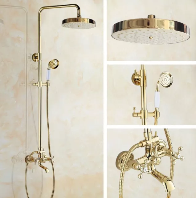 Juego de grifos de ducha de lluvia de latón de color dorado montado en pared baño grifo mezclador egf355