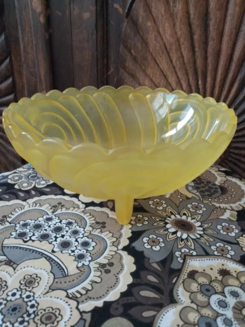 Large Vintage Yellow Glass Footed Bowl