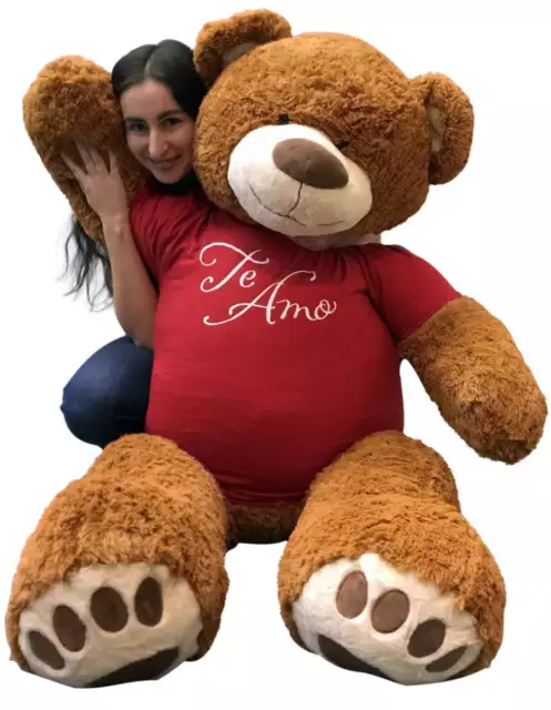 5 Foot Giant Teddy Bear 60 Inches Fully Stuffed Ready to Hug, Wears TE AMO Shirt