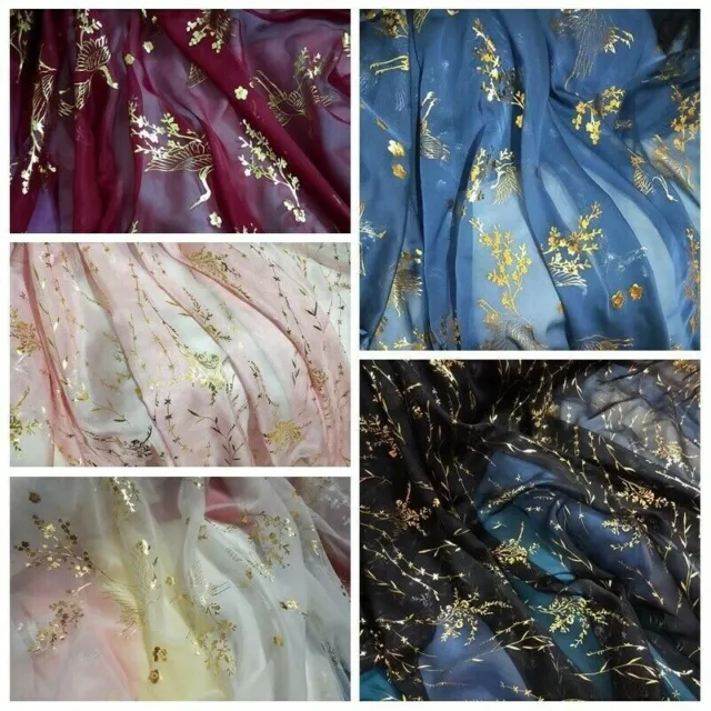 Retro Chiffon Voile Tulle Fabric Shiny Floral Sheer Scarf Dress DIY Material