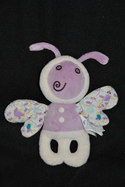 Peluche Doudou Papillon OBAIBI OKAIDI Hochet Blanc Mauve Parme Bruissement TTBE