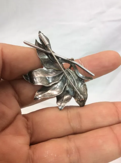 Stunning vintage Art Nouveau Swedish  Silver  Leaves pin brooch 3