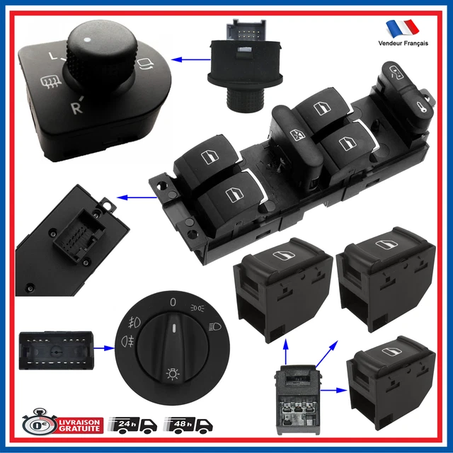 Bouton Commande Interrupteur de Leve vitre + rétro + phares 1J1959565E 3B0959855