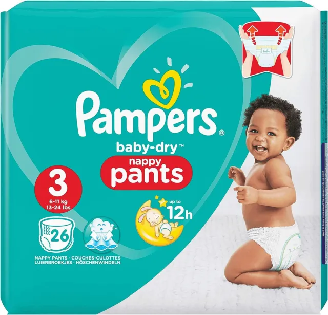 Pantalones de pañal seco para bebé Pampers talla 3 (6-11 kg) - 4 x 26 - TOTAL 104 PANTALONES