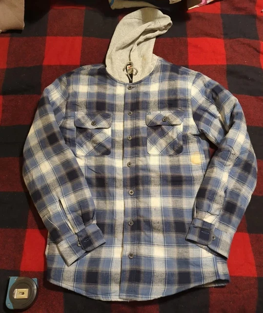 Wrangler Authentic Men's Quilted Lined Flannel Jacket Shacket Hoodie Plaid S