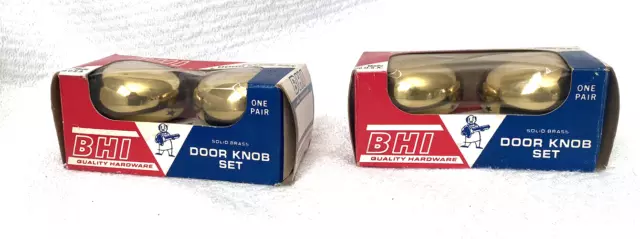 VTG Lot of 2 Solid Brass Door Knob Set  BHI IN BOX 2.25" Diameter 62600 USA Made
