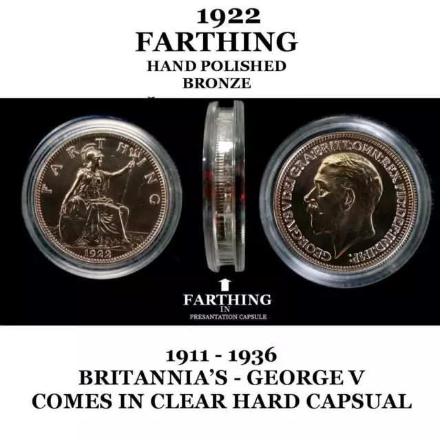 1922 Farthing George V, Coin Polished Ideal For 102 Birthday Gifts & Presents