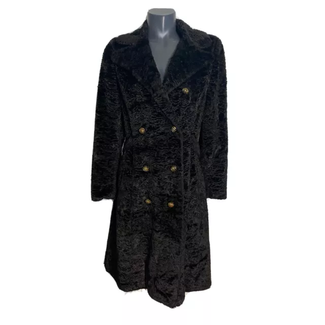 Vtg 50s 60s Ladies Black Faux Fur Long Coat Jacket Womens S-M Glam Mrs Maisel