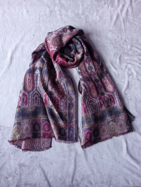 ETRO scarf muffler multicolor paisley print silk and wool