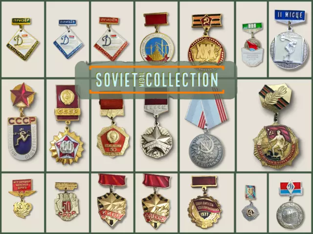 Lote de 20 insignias de medallas vintage soviéticas (URSS) 100% originales