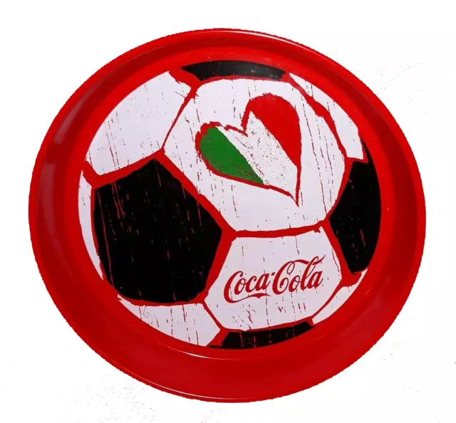 Vassoio Rotondo In Latta Pubblicita' Coca Cola Con Pallone E Cuore Tricolore