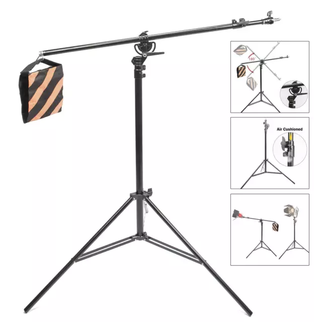 Studio Light Stand Boom Arm 2in1 390cm Photo Photography Grip Softbox Metal UK