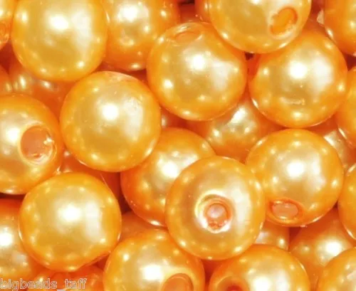 100 pcs pearl imitation round orange acrylic beads  8 mm