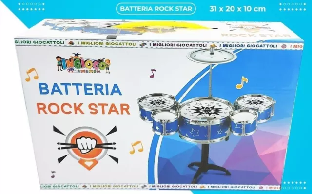 Batteria Musicale Rock Star 6 Pezzi Gioco Giocattolo Bambini dfh