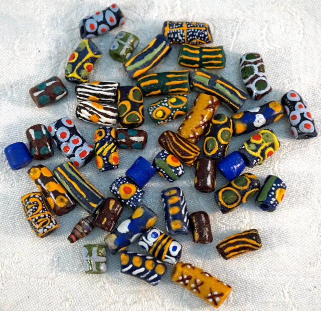 Group of 45 Trade Beads hand made Glass Bright Colors and Great Designs