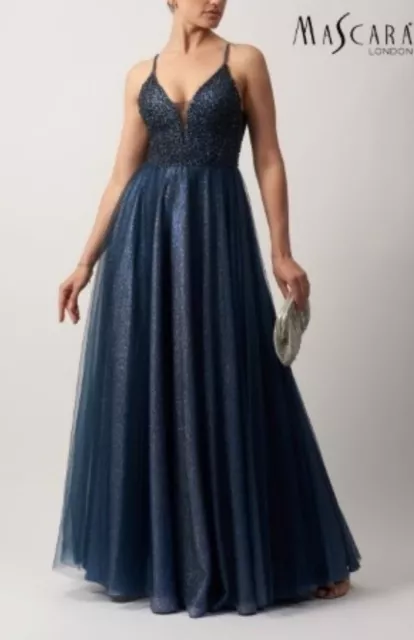 Mascara Mc120130 size 14 storm blue navy Evening dress sparkle tulle BNWT
