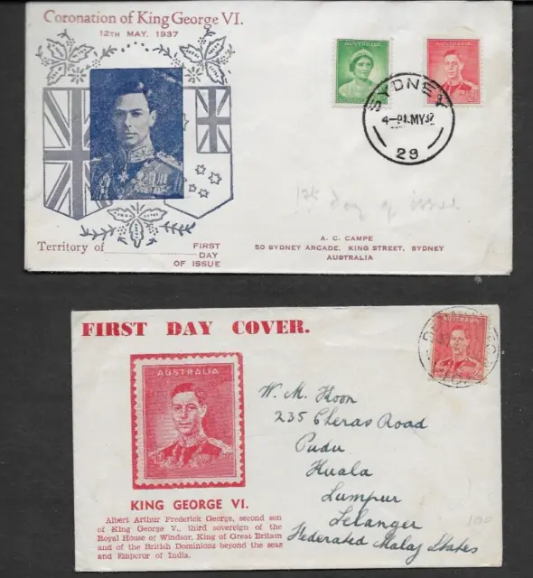 Australia King George VI 1937 FDC x2 Stamps NH