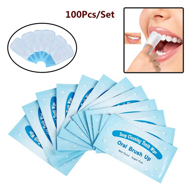 100Pcs/Set Dental Whitening Textured Finger Teeth Wipes Brush Ups Tooth Cleaning