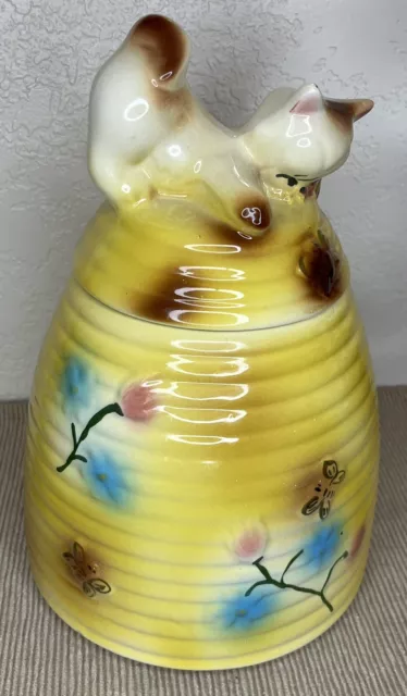 Vintage Kitten on Beehive Cookie Jar American Bisque Made In USA 1950s