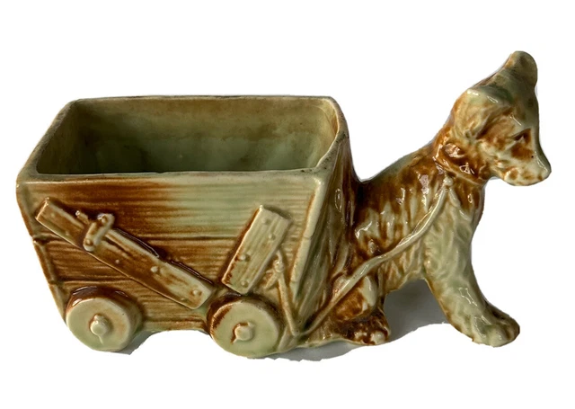 Vintage McCoy Dog Pulling a Cart or Wagon Planter 1950s Brown USA