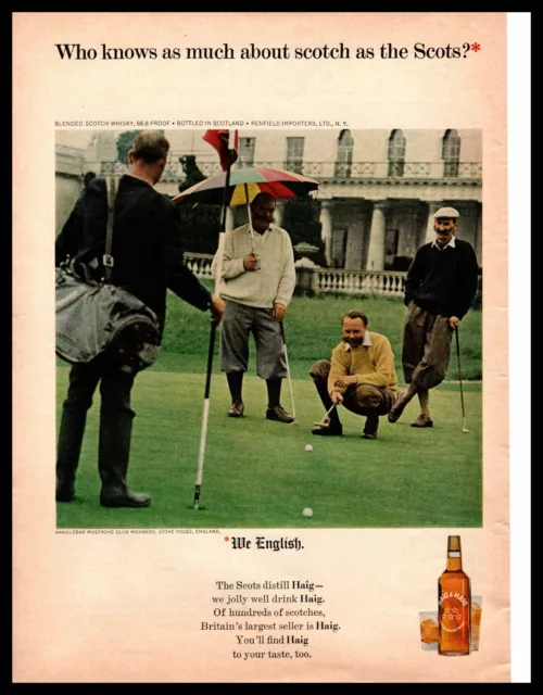 1965 Haig & Haig Scotch Whisky Handlebar Mustache Club Golfers England Print Ad